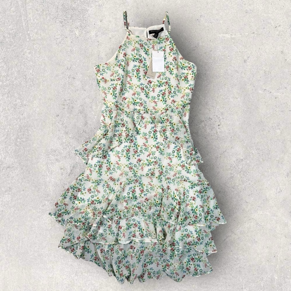 Banana Republic Floral Print Ruffle Layered Hi Low Mini Dress Petite 0 0P - NWT